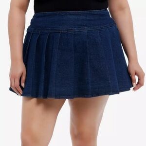 Denim pleated plus size skirt